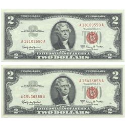 1963 $2 Uncirculated Red Seal Bill Lot of 2