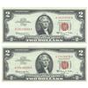 Image 1 : 1963 $2 Uncirculated Red Seal Bill Lot of 2