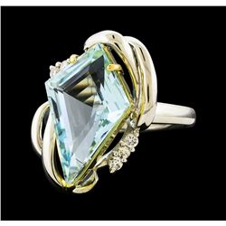 5.20 ctw Aquamarine and Diamond Ring - Platinum and Yellow Gold