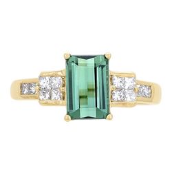 1.89 ctw Green Tourmaline and Diamond Ring - 14KT Yellow Gold