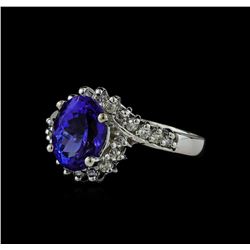 3.60 ctw Tanzanite and Diamond Ring - 14KT White Gold