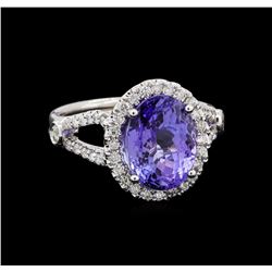 4.70 ctw Tanzanite and Diamond Ring - 14KT White Gold