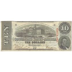 1863 $10 The Confederate States of America Note T-59 CC