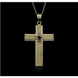 14KT Yellow Gold 0.25 ctw Sapphire Cross Pendant With Chain