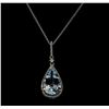Image 2 : 6.54 ctw Aquamarine and Diamond Pendant With Chain - 14KT White Gold