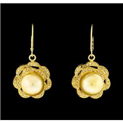 Pearl and Diamond Jewelry Suite - 14KT Yellow Gold With Rhodium