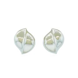 Leaf Shaped Stud Earrings - Rhodium Plated