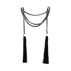 Double Silk Tassel Braided Necklace - Rhodium Plated