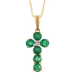 0.62 ctw Emerald and Diamond Pendant - 14KT Yellow Gold