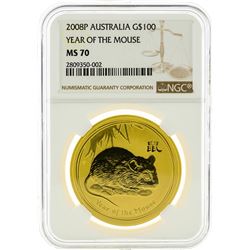 2008P NGC MS70 $100 Year Of The Mouse Gold Coin