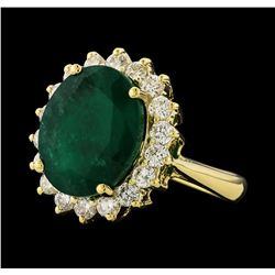 6.98 ctw Emerald and Diamond Ring - 14KT Yellow Gold