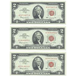 1963 $2 Uncirculated Red Seal Bill Lot of 3