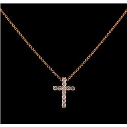 0.30 ctw Diamond Cross Pendant With Chain - 14KT Rose Gold