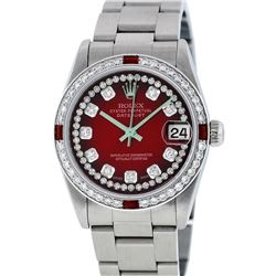 Rolex Stainless Steel Diamond and Ruby DateJust Midsize Watch