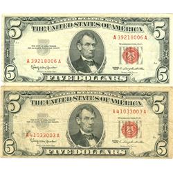 1963 $5 VG/XF Red Seal Note Lot of 2