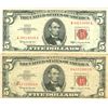 Image 1 : 1963 $5 VG/XF Red Seal Note Lot of 2
