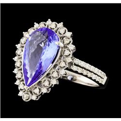 3.45 ctw Tanzanite and Diamond Ring - 14KT White Gold