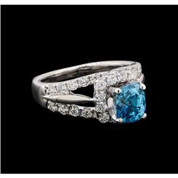 2.56 ctw Blue Zircon and Diamond Ring - Platinum and 18KT White Gold