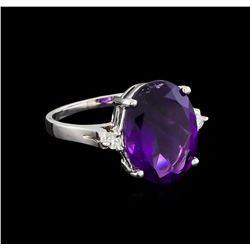 4.76 ctw Amethyst and Diamond Ring - 14KT White Gold