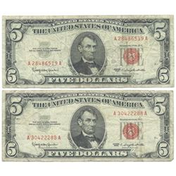 1963 $5 Fine Red Seal Bill Lot of 2