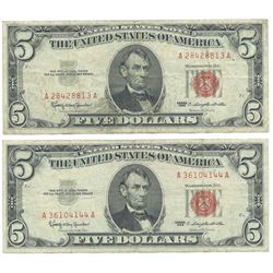 1963 $5 Fine Red Seal Bill Lot of 2