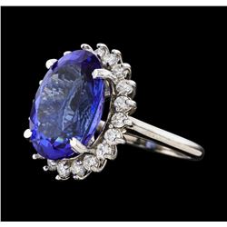 12.58 ctw Tanzanite and Diamond Ring - 14KT White Gold