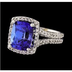 4.36 ctw Tanzanite and Diamond Ring - 14KT White Gold