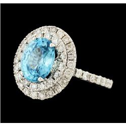 4.11 ctw Blue Zircon and Diamond Ring - 14KT White Gold