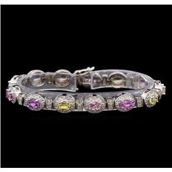 14KT White Gold 6.67 ctw Multicolor Sapphire and Diamond Bracelet