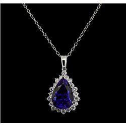 GIA Cert 16.66 ctw Tanzanite and Diamond Pendant With Chain - 14KT White Gold