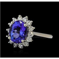 3.54 ctw Tanzanite and Diamond Ring - 14KT White Gold