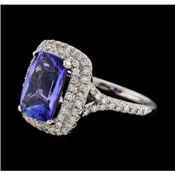 3.43 ctw Tanzanite and Diamond Ring - 14KT White Gold