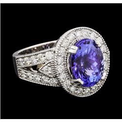 5.46 ctw Tanzanite and Diamond Ring - 14KT White Gold