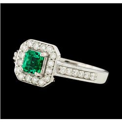 0.48 ctw Emerald and Diamond Ring - 14KT White Gold