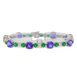 18.51 ctw Tanzanite, Emerald and Diamond Bracelet - 18KT White and Yellow Gold