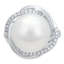 15.54 ctw South Sea Pearl and Diamond Ring - 14KT White Gold