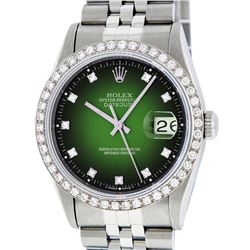 Rolex Stainless Steel Green Vignette Diamond DateJust Men's Watch