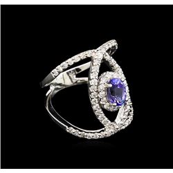 0.99 ctw Tanzanite and Diamond Ring - 14KT White Gold