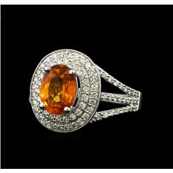 2.20 ctw Mandarin Spessartite and Diamond Ring - 14KT White Gold