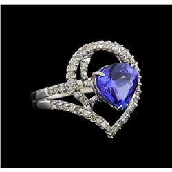 3.44 ctw Tanzanite and Diamond Ring - 18KT White Gold