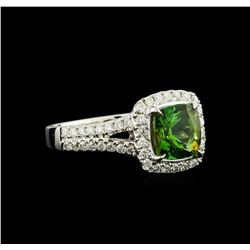 1.76 ctw Green Tourmaline and Diamond Ring - 14KT White Gold