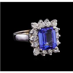 4.24 ctw Tanzanite and Diamond Ring - 14KT White Gold