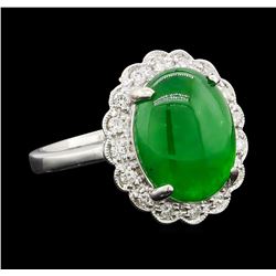 4.63 ctw Jade and Diamond Ring - Platinum