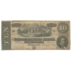 1864 $10 The Confederate States of America Note T-68 CC