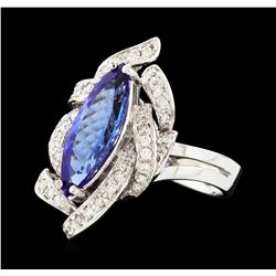 2.29 ctw Tanzanite and Diamond Ring - 14KT White Gold