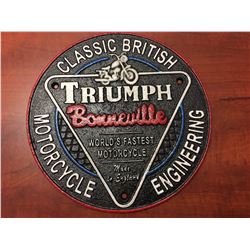 CAST IRON MOTORCYCLE TRIUMPH SIGN 10" ROUND