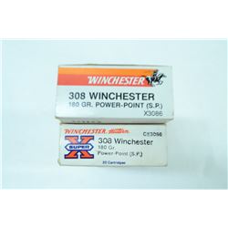 2 BOXES 20 ROUNDS WINCHESTER .308WIN 180GR SP