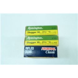 3 BOXES 5 ROUNDS REMINGTION / FEDERAL 16GA 2 3/4” 4/5OZ SLUGS