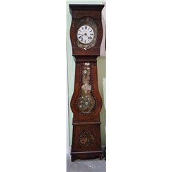 ANTIQUE INLAID HAND PAINTED FRENCH GRANDFATHER CLOCK APPROX. 7.5' IN HEIGHT