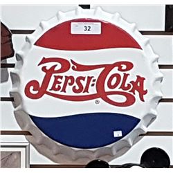 PEPSI COLA BOTTLE CAP SIGN APPROX 14" DIAMETER